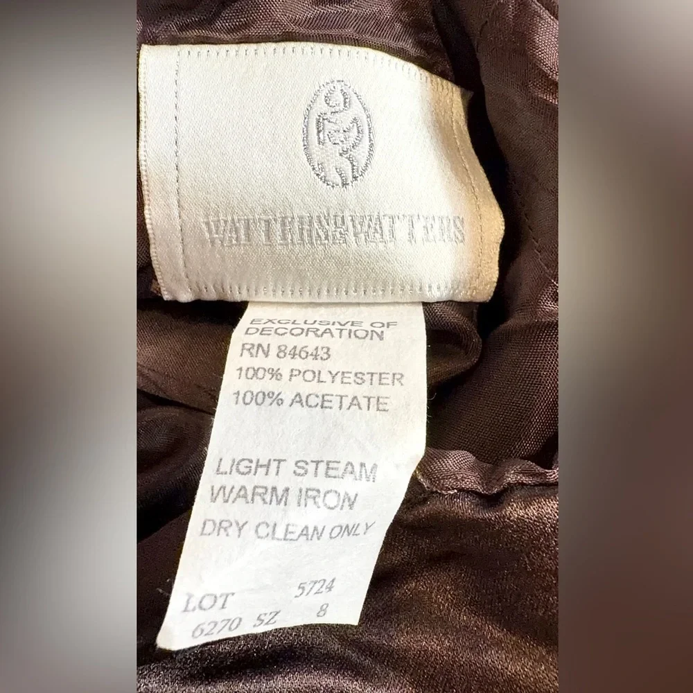 ✨ Watters & Watters Chocolate Brown Satin Gown Size 8 – Strapless Formal Dress - Picture 2 of 6